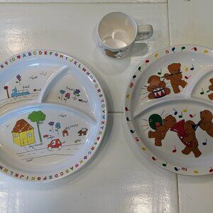 Vintage 1987 Anacapa Melamine Kids Plates + Musical Bears Divided Plate & Mug Se